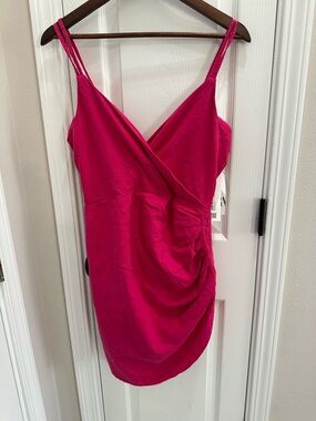 Zara Hot Pink Ruched Wrap Dress